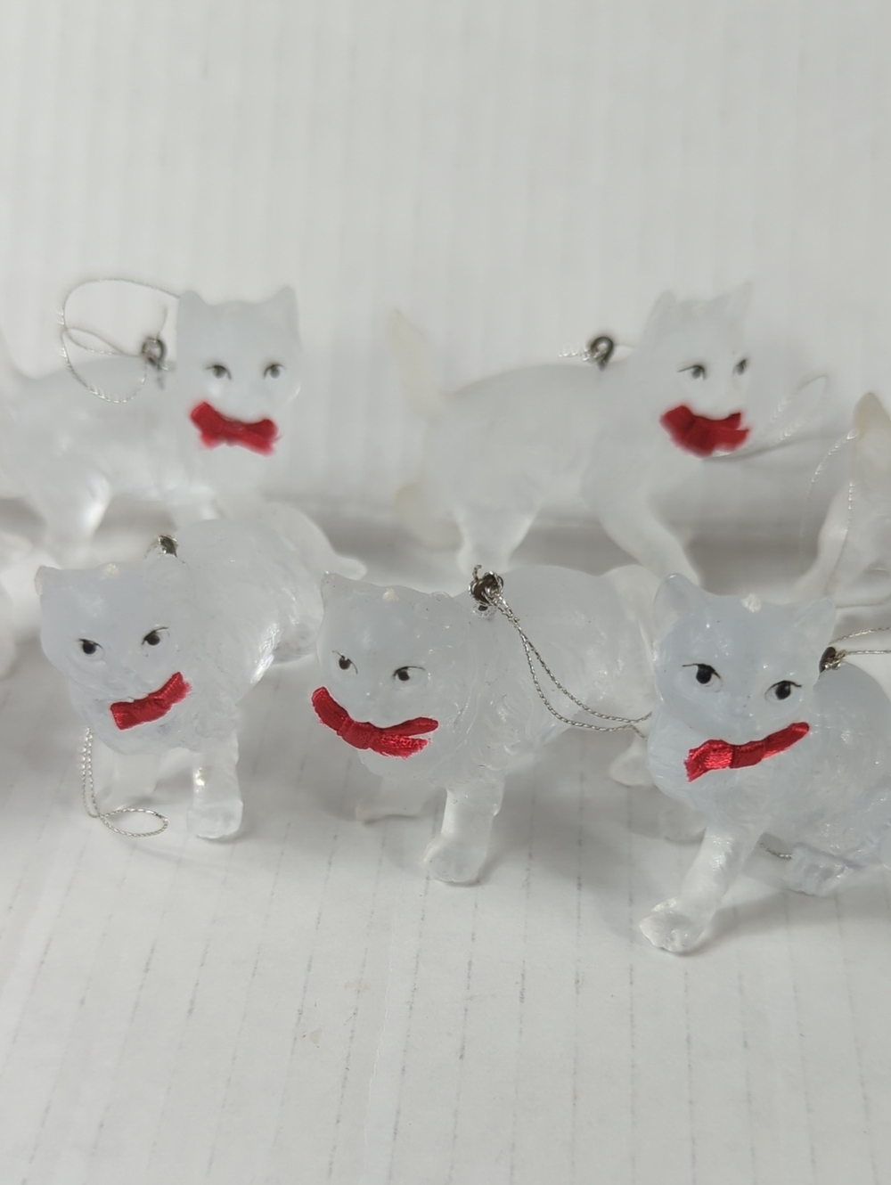 Vintage Silvestri Frosted Acrylic Cat Christmas Ornaments Lot of 20